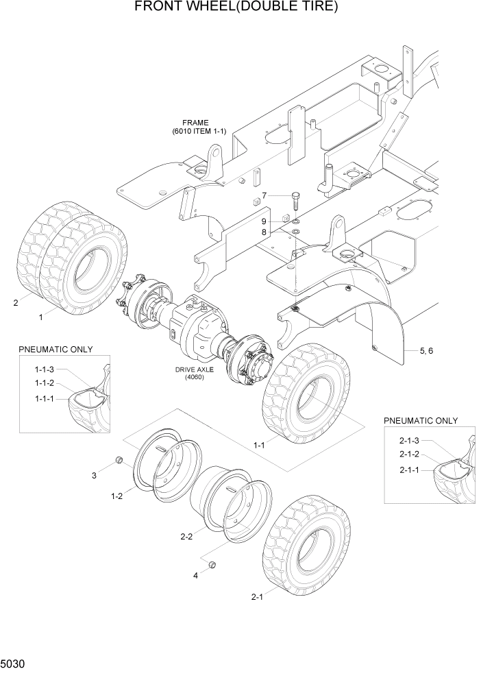 Схема запчастей Hyundai HDF20/HDF25/HDF30-5 - PAGE 5030 FRONT WHEEL(DOUBLE TIRE) СИСТЕМА УПРАВЛЕНИЯ