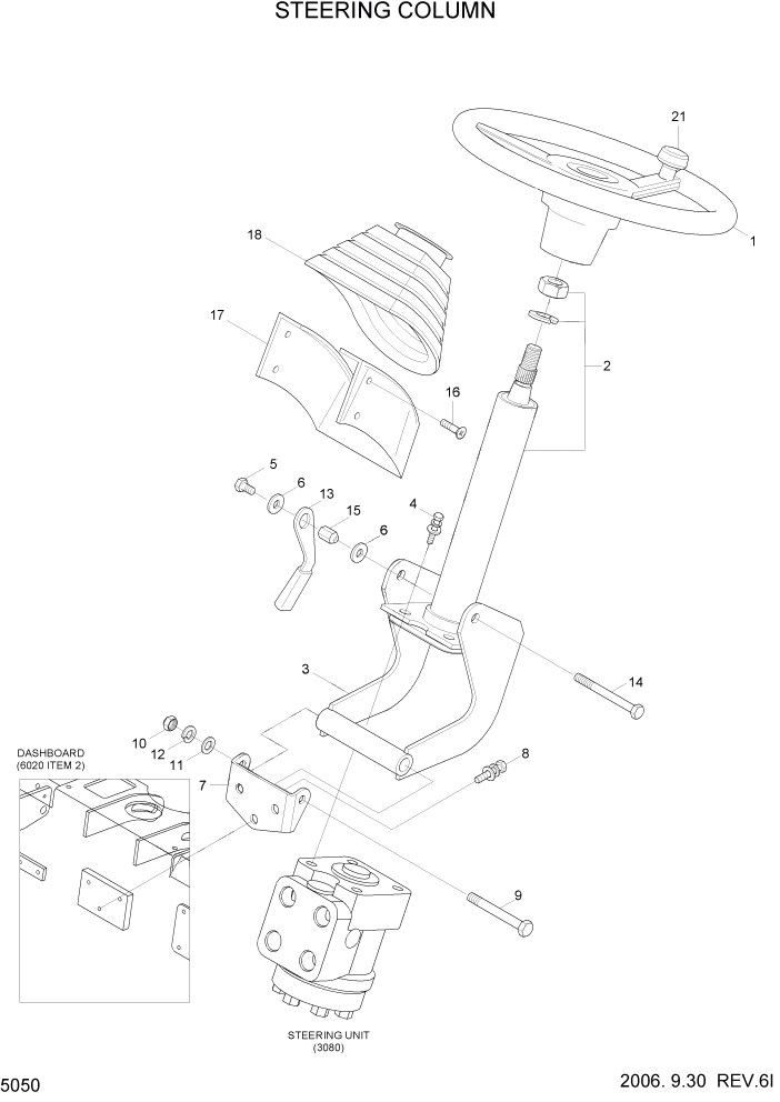 Схема запчастей Hyundai HDF20/HDF25/HDF30-5 - PAGE 5050 STEERING COLUMN СИСТЕМА УПРАВЛЕНИЯ