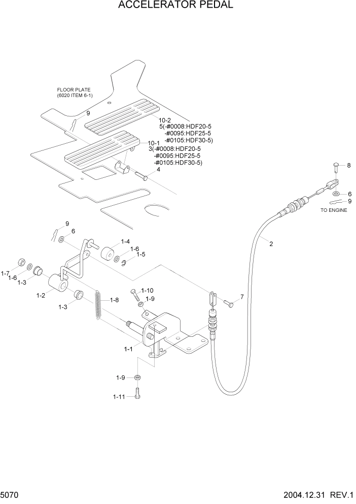 Схема запчастей Hyundai HDF20/HDF25/HDF30-5 - PAGE 5070 ACCELERATOR PEDAL СИСТЕМА УПРАВЛЕНИЯ