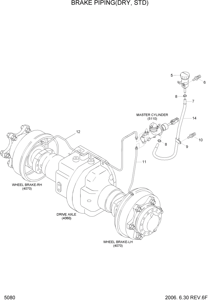 Схема запчастей Hyundai HDF20/HDF25/HDF30-5 - PAGE 5080 BRAKE PIPING(DRY,STD) СИСТЕМА УПРАВЛЕНИЯ