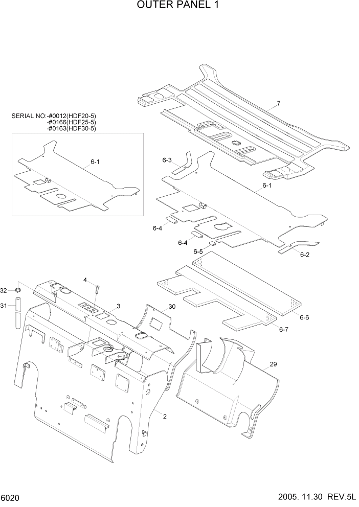 Схема запчастей Hyundai HDF20/HDF25/HDF30-5 - PAGE 6020 OUTER PANEL 1 СТРУКТУРА