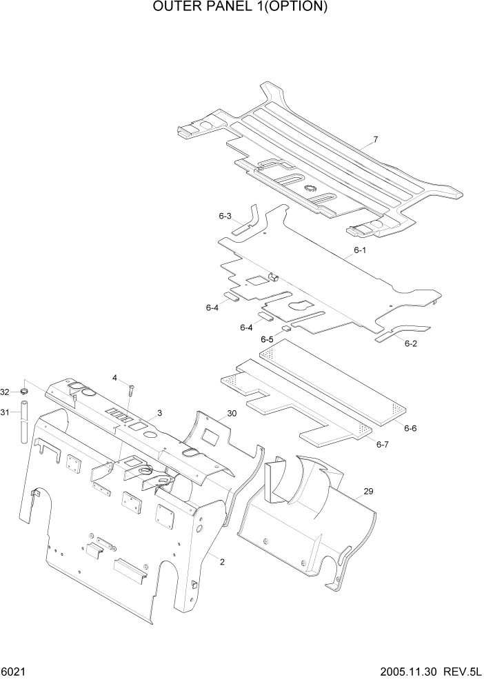 Схема запчастей Hyundai HDF20/HDF25/HDF30-5 - PAGE 6021 OUTER PANEL 1(OPTION) СТРУКТУРА