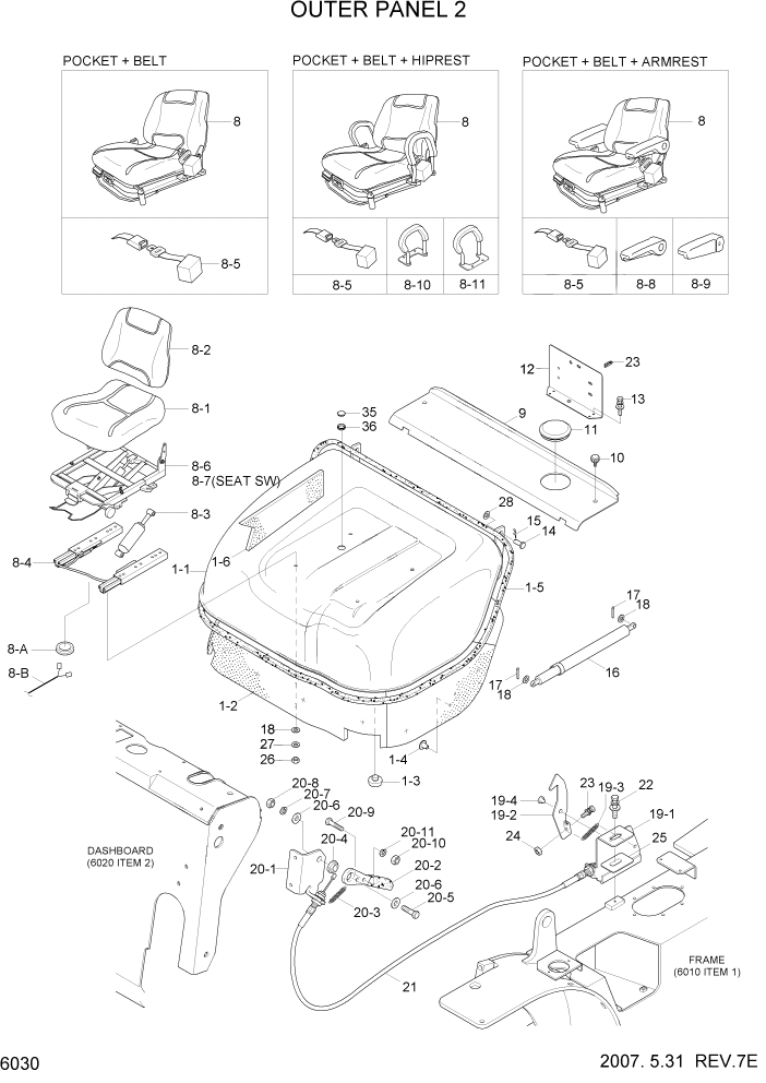 Схема запчастей Hyundai HDF20/HDF25/HDF30-5 - PAGE 6030 OUTER PANEL 2 СТРУКТУРА