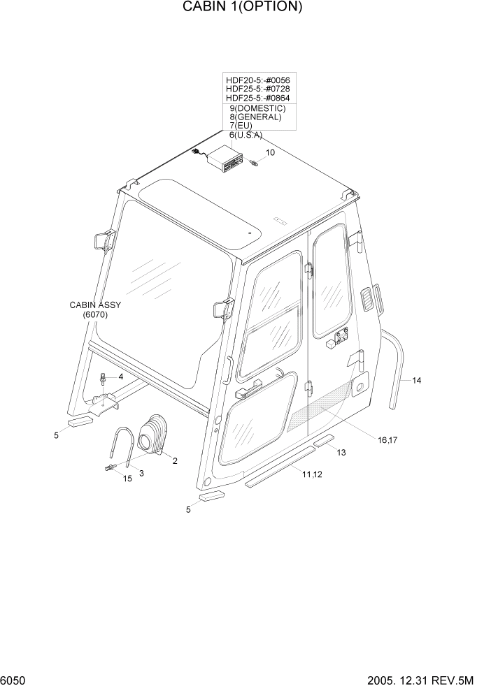 Схема запчастей Hyundai HDF20/HDF25/HDF30-5 - PAGE 6050 CABIN 1(OPTION) СТРУКТУРА