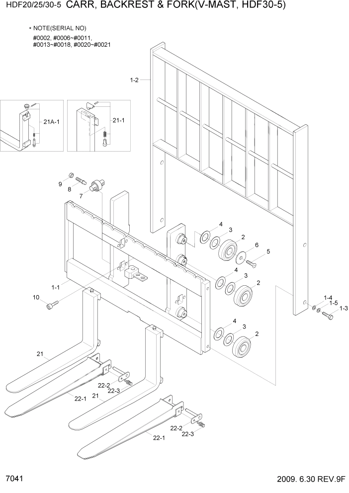 Схема запчастей Hyundai HDF20/HDF25/HDF30-5 - PAGE 7041 CARRIAGE,BACKREST & FORK(V-MAST,30-5) РАБОЧЕЕ ОБОРУДОВАНИЕ