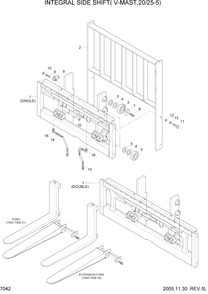 Схема запчастей Hyundai HDF20/HDF25/HDF30-5 - PAGE 7042 INTEGRAL SIDE SHIFT(V-MAST,20/25-5) РАБОЧЕЕ ОБОРУДОВАНИЕ