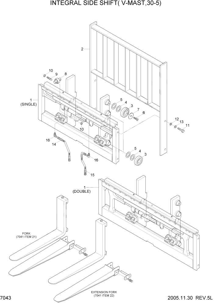 Схема запчастей Hyundai HDF20/HDF25/HDF30-5 - PAGE 7043 INTEGRAL SIDE SHIFT(V-MAST,30-5) РАБОЧЕЕ ОБОРУДОВАНИЕ