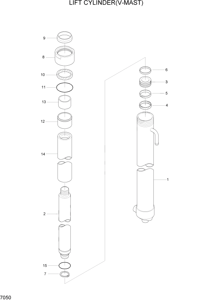 Схема запчастей Hyundai HDF20/HDF25/HDF30-5 - PAGE 7050 LIFT CYLINDER(V-MAST,HDF20/25-5) РАБОЧЕЕ ОБОРУДОВАНИЕ