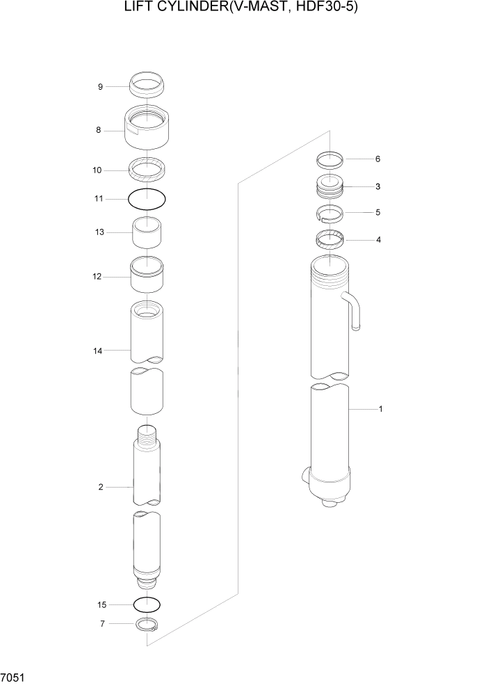 Схема запчастей Hyundai HDF20/HDF25/HDF30-5 - PAGE 7051 LIFT CYLINDER(V-MAST,HDF30-5) РАБОЧЕЕ ОБОРУДОВАНИЕ