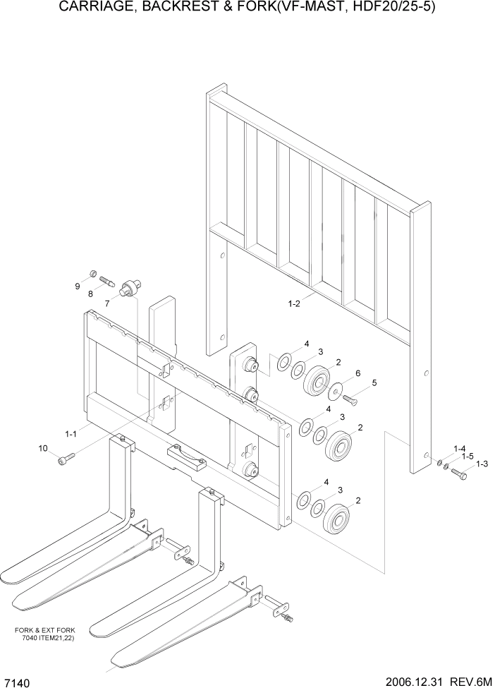 Схема запчастей Hyundai HDF20/HDF25/HDF30-5 - PAGE 7140 CARRIAGE,BACKREST & FORK(VF-MAST,20/25) РАБОЧЕЕ ОБОРУДОВАНИЕ