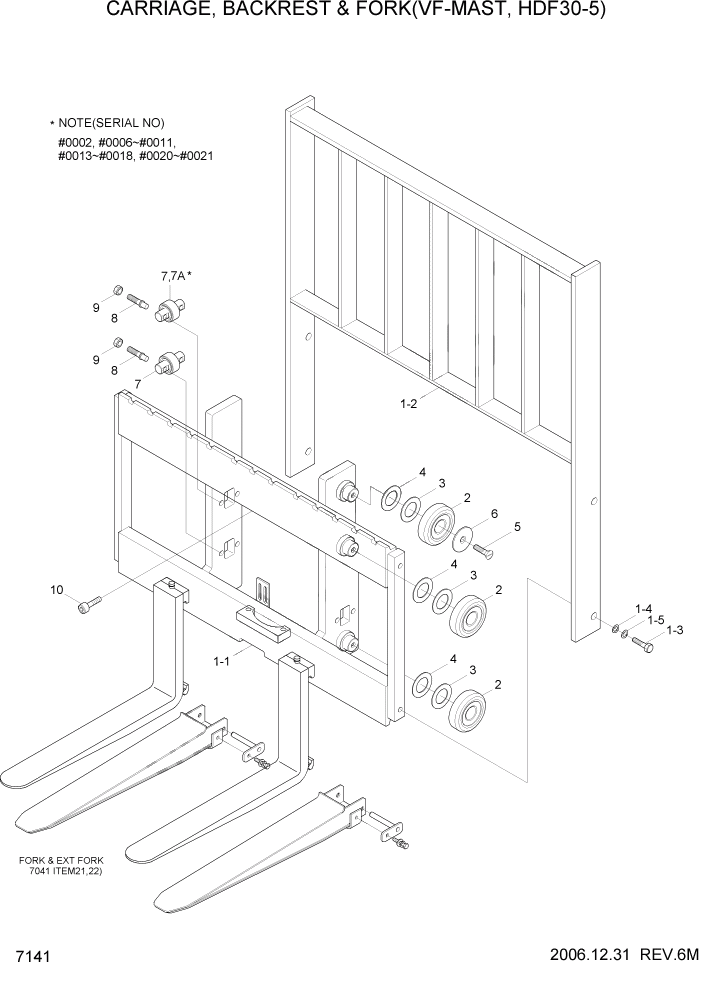 Схема запчастей Hyundai HDF20/HDF25/HDF30-5 - PAGE 7141 CARRIAGE,BACKREST & FORK(VF-MAST,30) РАБОЧЕЕ ОБОРУДОВАНИЕ