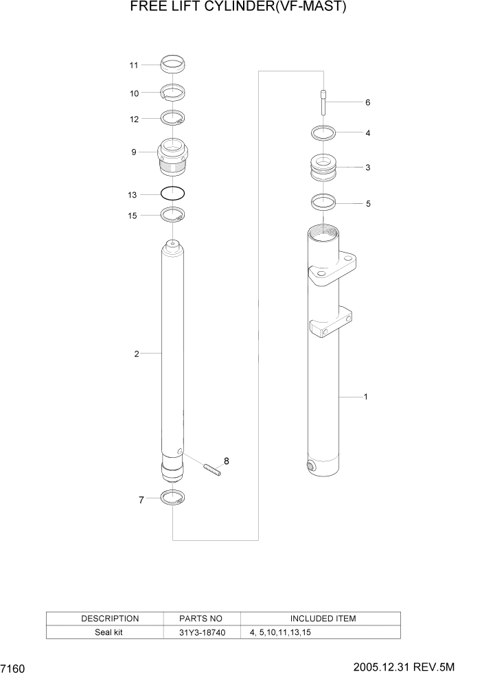 Схема запчастей Hyundai HDF20/HDF25/HDF30-5 - PAGE 7160 FREE LIFT CYLINDER(VF-MAST) РАБОЧЕЕ ОБОРУДОВАНИЕ