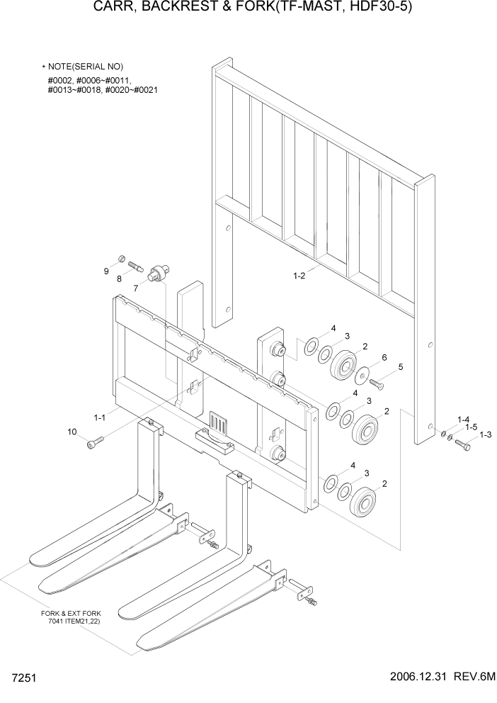 Схема запчастей Hyundai HDF20/HDF25/HDF30-5 - PAGE 7251 CARRIAGE,BACKREST & FORK(TF-MAST,30) РАБОЧЕЕ ОБОРУДОВАНИЕ