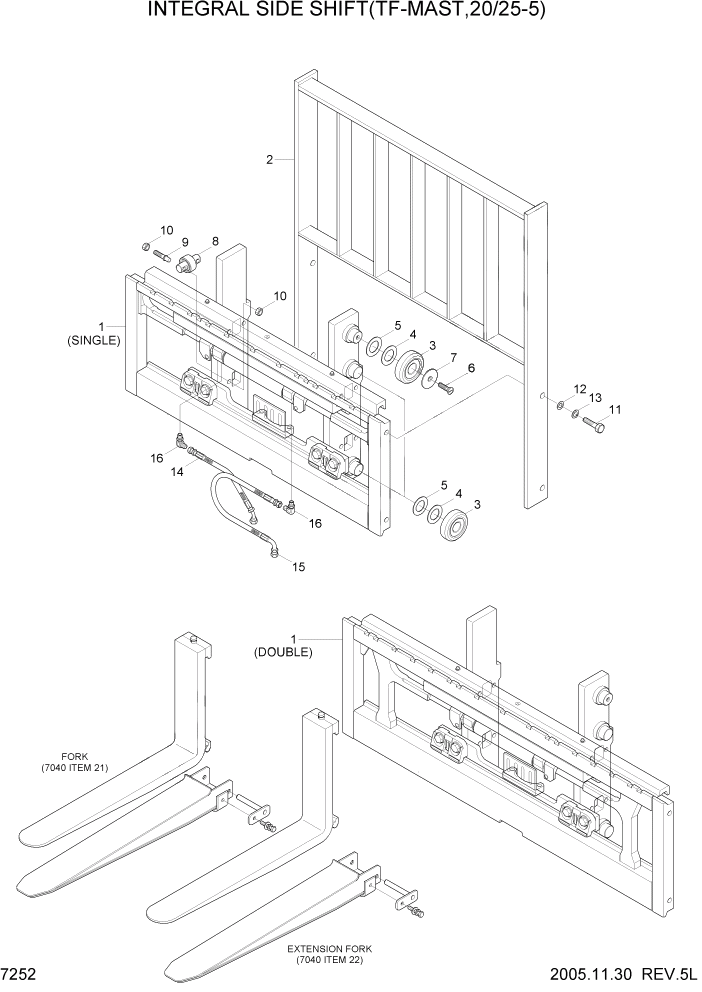 Схема запчастей Hyundai HDF20/HDF25/HDF30-5 - PAGE 7252 INTEGRAL SIDE SHIFT(TF-MAST,20/25-5) РАБОЧЕЕ ОБОРУДОВАНИЕ