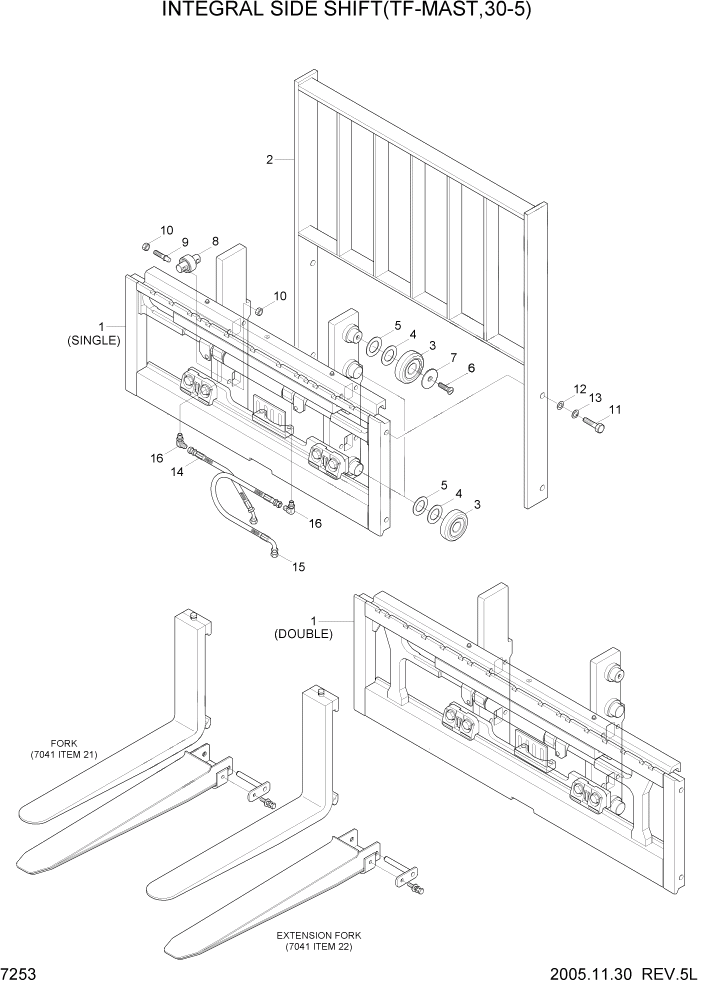 Схема запчастей Hyundai HDF20/HDF25/HDF30-5 - PAGE 7253 INTEGRAL SIDE SHIFT(TF-MAST,30-5) РАБОЧЕЕ ОБОРУДОВАНИЕ