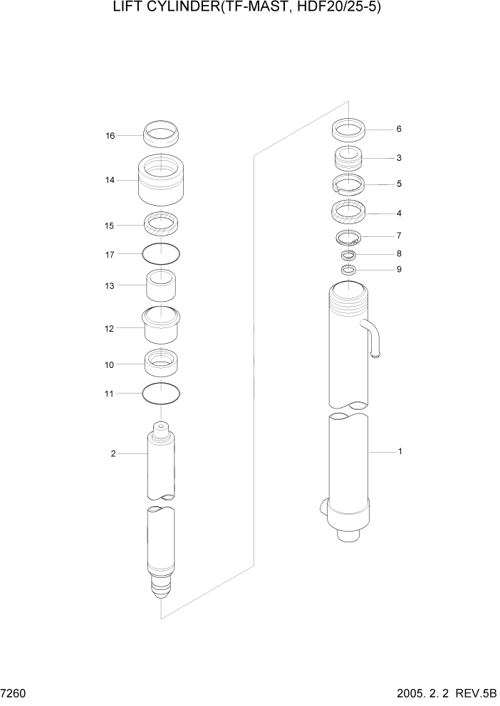 Схема запчастей Hyundai HDF20/HDF25/HDF30-5 - PAGE 7260 LIFT CYLINDER(TF-MAST,HDF20/25-5) РАБОЧЕЕ ОБОРУДОВАНИЕ