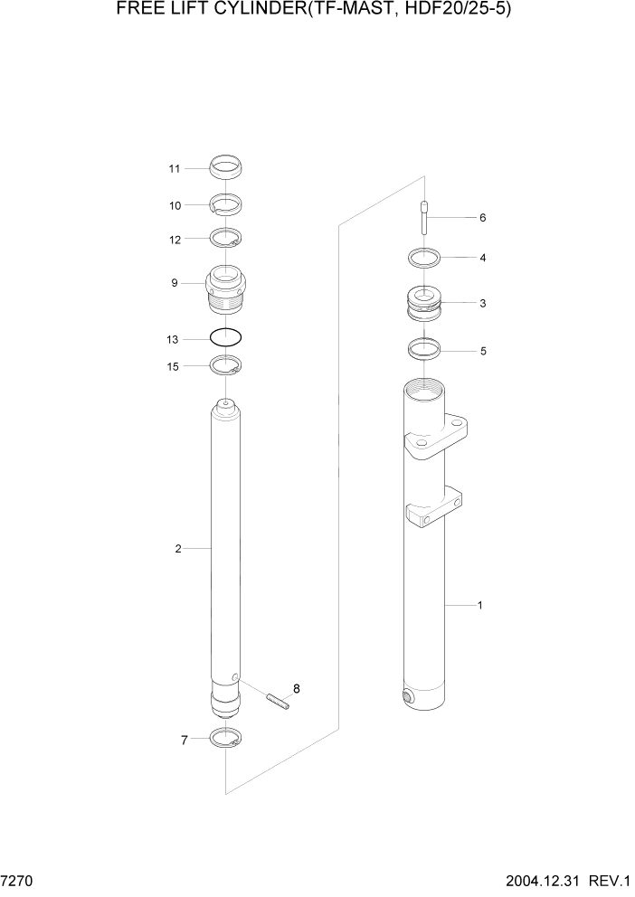 Схема запчастей Hyundai HDF20/HDF25/HDF30-5 - PAGE 7270 FREE LIFT CYLINDER(TF-MAST,HDF20/25-5) РАБОЧЕЕ ОБОРУДОВАНИЕ