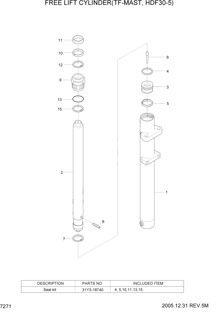 Схема запчастей Hyundai HDF20/HDF25/HDF30-5 - PAGE 7271 FREE LIFT CYLINDER(TF-MAST,HDF30-5) РАБОЧЕЕ ОБОРУДОВАНИЕ