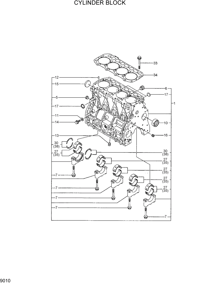 Схема запчастей Hyundai HDF20/HDF25/HDF30-5 - PAGE 9010 CYLINDER BLOCK ДВИГАТЕЛЬ БАЗА