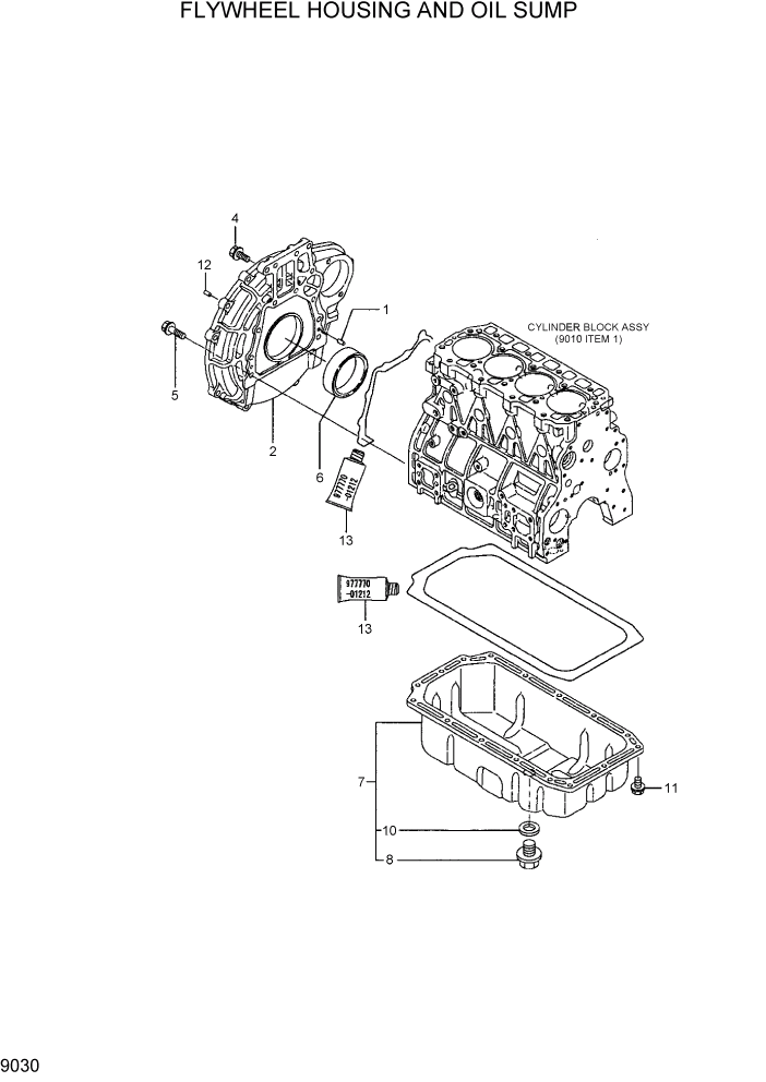 Схема запчастей Hyundai HDF20/HDF25/HDF30-5 - PAGE 9030 FLYWHEEL HOUSING AND OIL SUMP ДВИГАТЕЛЬ БАЗА