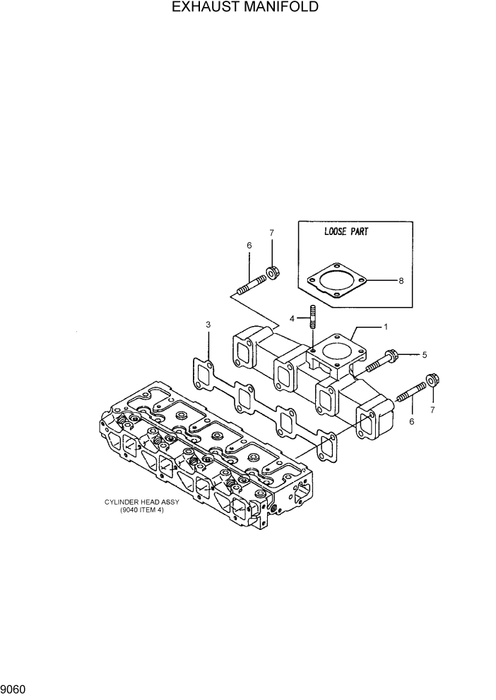 Схема запчастей Hyundai HDF20/HDF25/HDF30-5 - PAGE 9060 EXHAUST MANIFOLD ДВИГАТЕЛЬ БАЗА