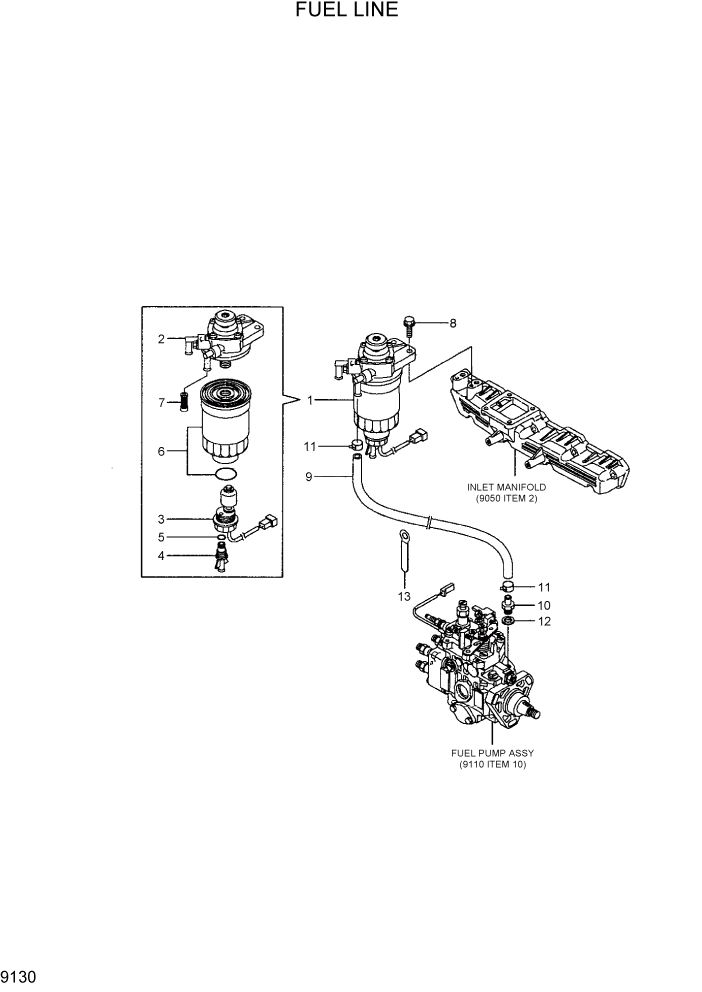 Схема запчастей Hyundai HDF20/HDF25/HDF30-5 - PAGE 9130 FUEL LINE ДВИГАТЕЛЬ БАЗА