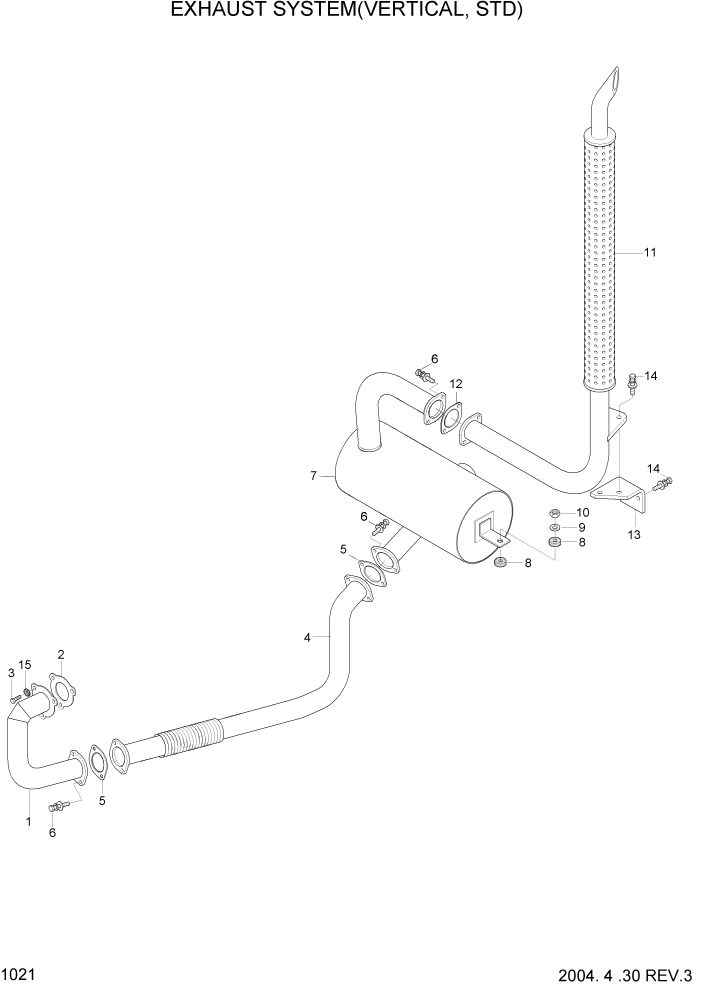 Схема запчастей Hyundai HDF35/HDF45-3 - PAGE 1021 EXHAUST SYSTEM(VERTICAL,STD) СИСТЕМА ДВИГАТЕЛЯ