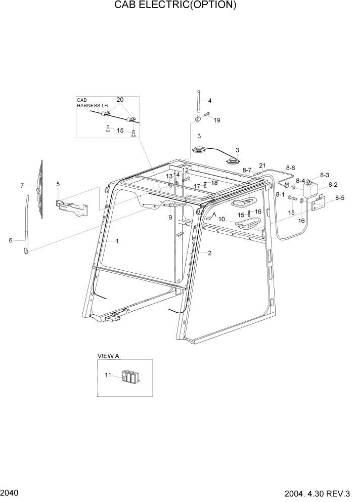Схема запчастей Hyundai HDF35/HDF45-3 - PAGE 2040 CAB ELECTRIC(OPTION) ЭЛЕКТРИЧЕСКАЯ СИСТЕМА