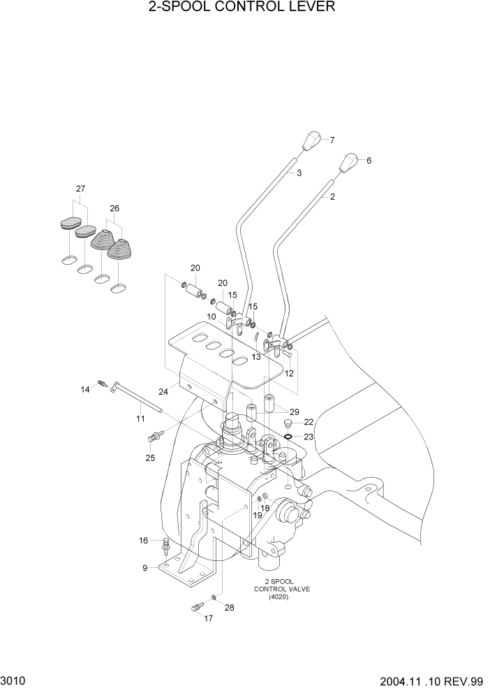 Схема запчастей Hyundai HDF35/HDF45-3 - PAGE 3010 2-SPOOL CONTROL LEVER ГИДРАВЛИЧЕСКАЯ СИСТЕМА