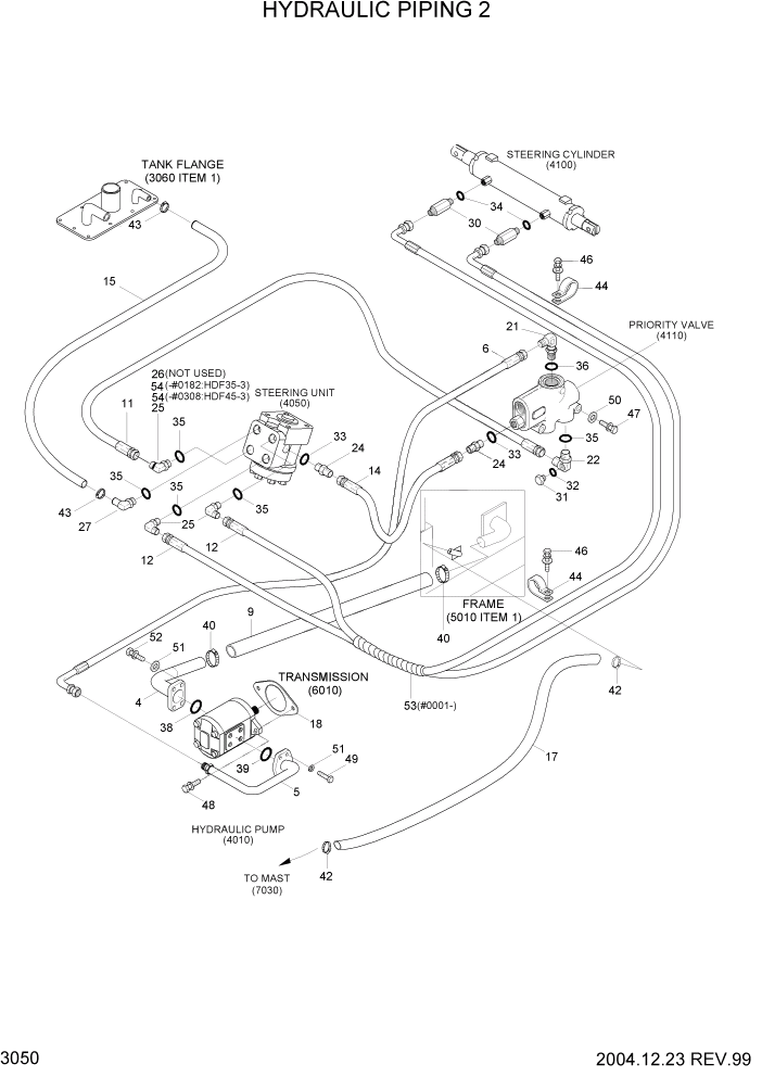 Схема запчастей Hyundai HDF35/HDF45-3 - PAGE 3050 HYDRAULIC PIPING 2 ГИДРАВЛИЧЕСКАЯ СИСТЕМА