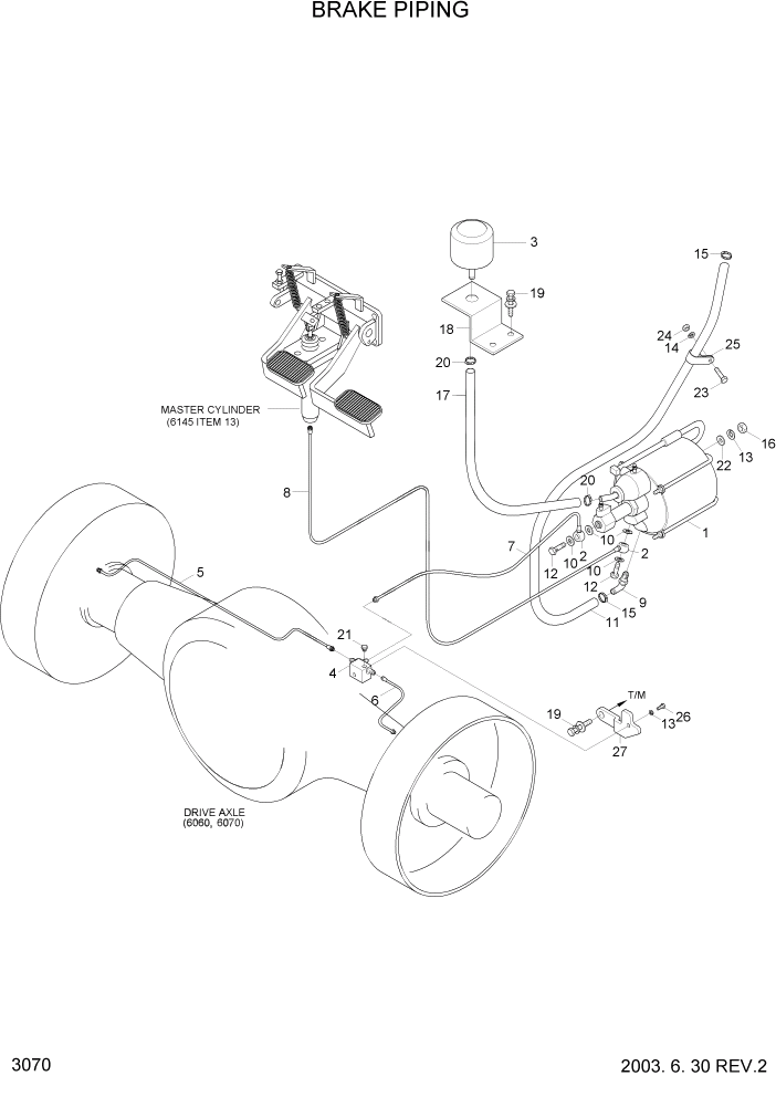 Схема запчастей Hyundai HDF35/HDF45-3 - PAGE 3070 BRAKE PIPING ГИДРАВЛИЧЕСКАЯ СИСТЕМА