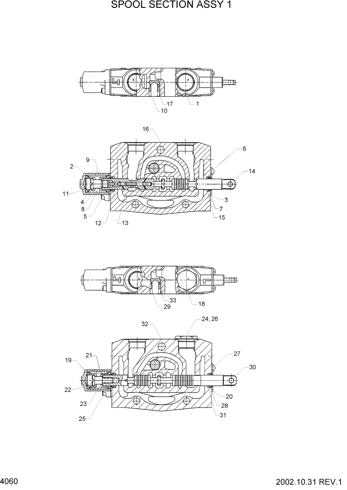 Схема запчастей Hyundai HDF35/HDF45-3 - PAGE 4060 SPOOL SECTION ASSY 1 ГИДРАВЛИЧЕСКИЕ КОМПОНЕНТЫ