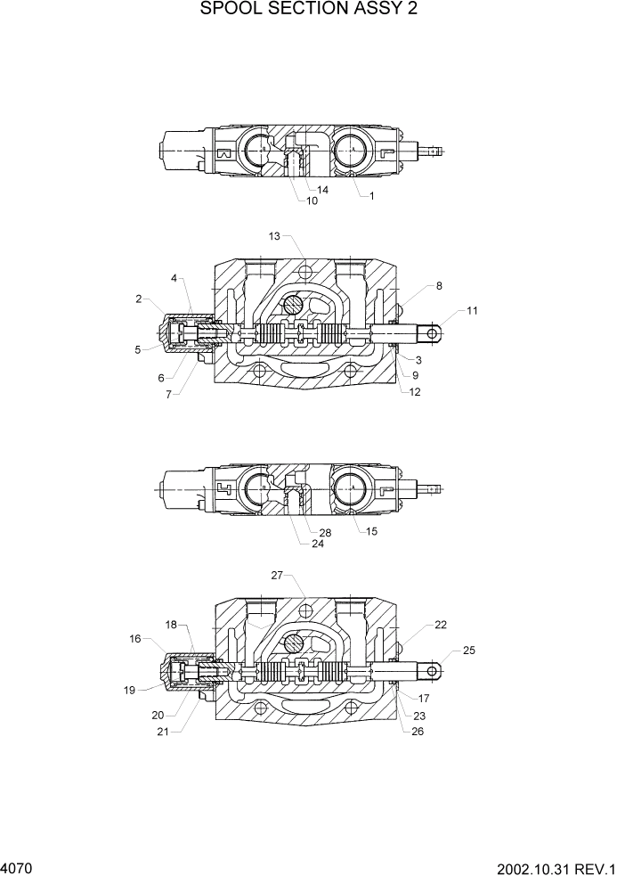 Схема запчастей Hyundai HDF35/HDF45-3 - PAGE 4070 SPOOL SECTION ASSY 2 ГИДРАВЛИЧЕСКИЕ КОМПОНЕНТЫ