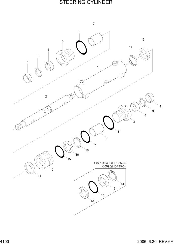 Схема запчастей Hyundai HDF35/HDF45-3 - PAGE 4100 STEERING CYLINDER ГИДРАВЛИЧЕСКИЕ КОМПОНЕНТЫ