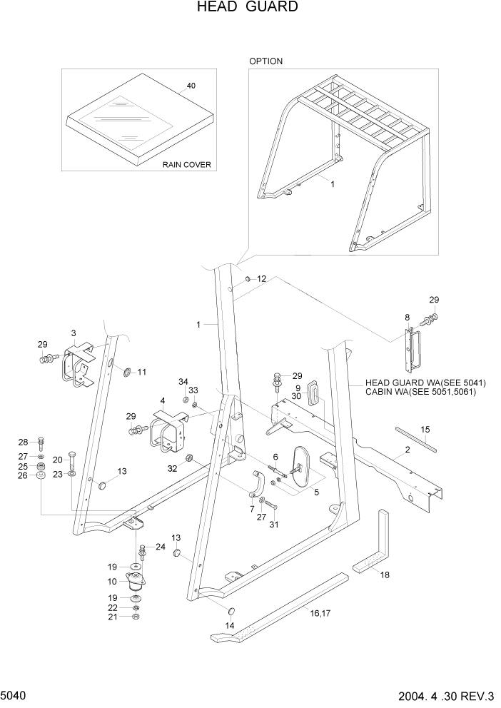 Схема запчастей Hyundai HDF35/HDF45-3 - PAGE 5040 HEAD GUARD СТРУКТУРА