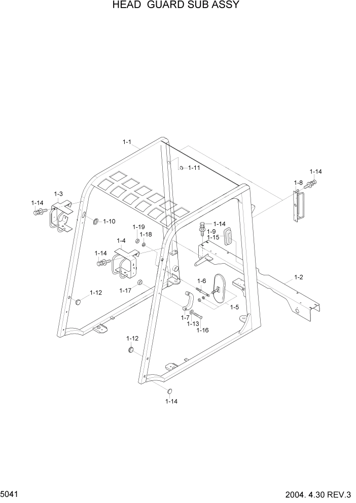 Схема запчастей Hyundai HDF35/HDF45-3 - PAGE 5041 HEAD GUARD SUB ASSY СТРУКТУРА