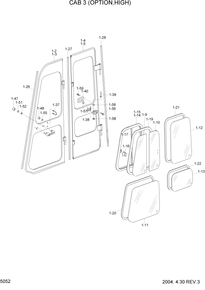 Схема запчастей Hyundai HDF35/HDF45-3 - PAGE 5052 CAB 3 (OPTION,HIGH) СТРУКТУРА