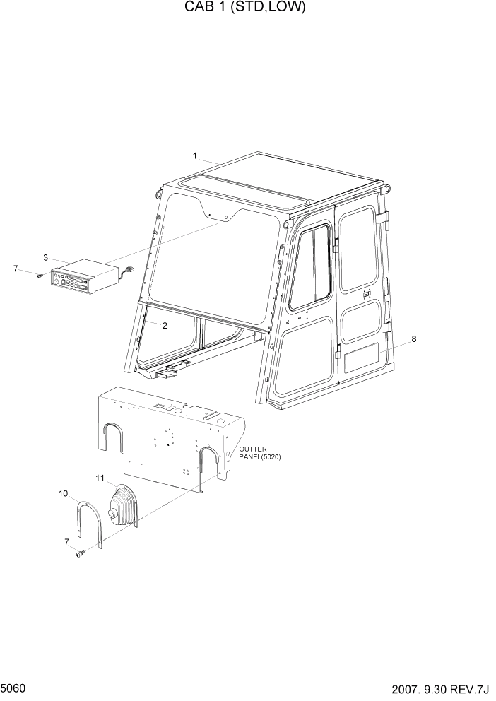 Схема запчастей Hyundai HDF35/HDF45-3 - PAGE 5060 CAB 1 (STD,LOW) СТРУКТУРА