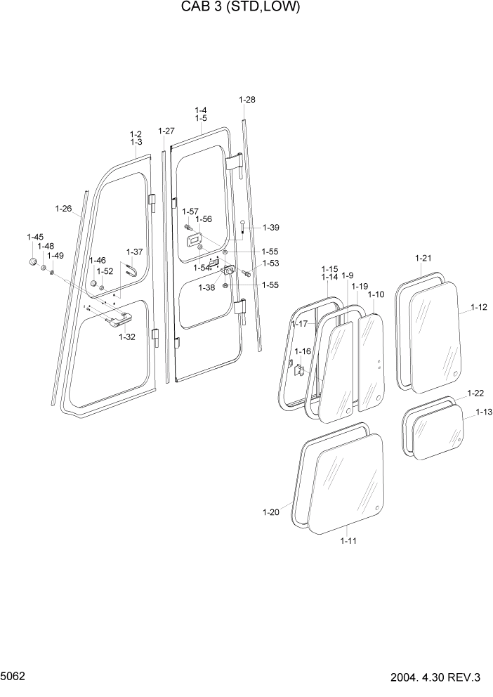 Схема запчастей Hyundai HDF35/HDF45-3 - PAGE 5062 CAB 3 (STD,LOW) СТРУКТУРА