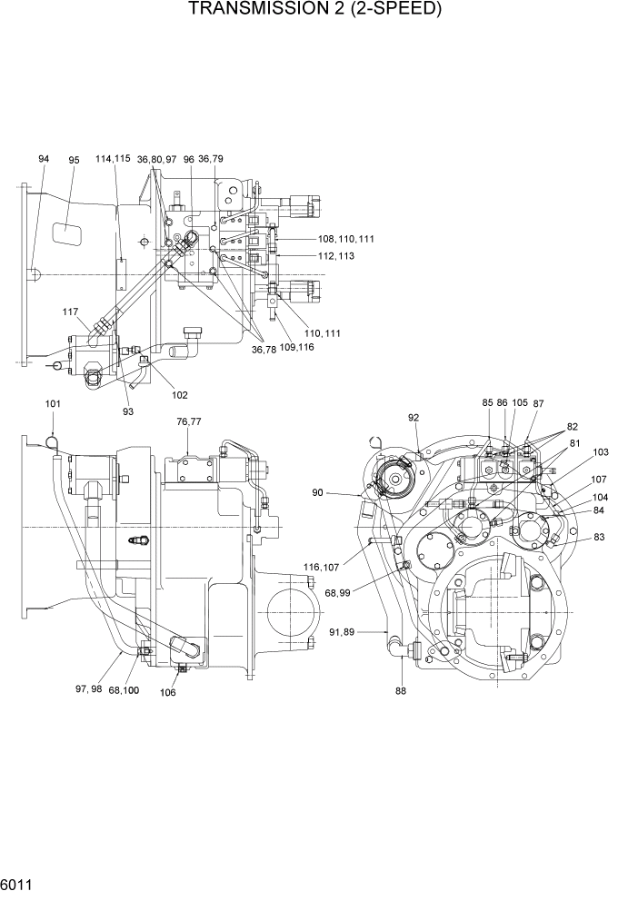 Схема запчастей Hyundai HDF35/HDF45-3 - PAGE 6011 TRANSMISSION 2(2-SPEED) СИЛОВАЯ СИСТЕМА