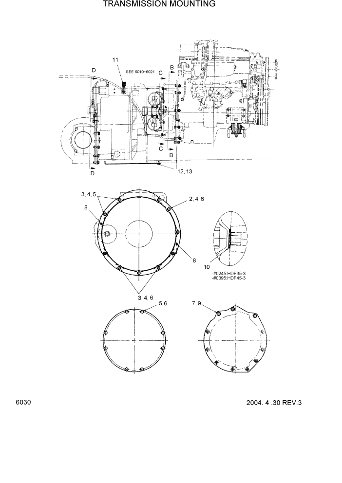 Схема запчастей Hyundai HDF35/HDF45-3 - PAGE 6030 TRANSMISSION MOUNTING СИЛОВАЯ СИСТЕМА