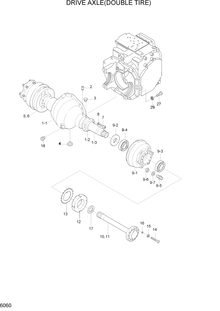 Схема запчастей Hyundai HDF35/HDF45-3 - PAGE 6060 DRIVE AXLE(DOUBLE TIRE) СИЛОВАЯ СИСТЕМА