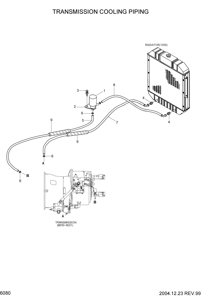 Схема запчастей Hyundai HDF35/HDF45-3 - PAGE 6080 TRANSMISSION COOLING PIPING СИЛОВАЯ СИСТЕМА