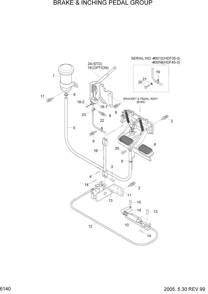 Схема запчастей Hyundai HDF35/HDF45-3 - PAGE 6140 BRAKE & INCHING PEDAL GROUP СИЛОВАЯ СИСТЕМА