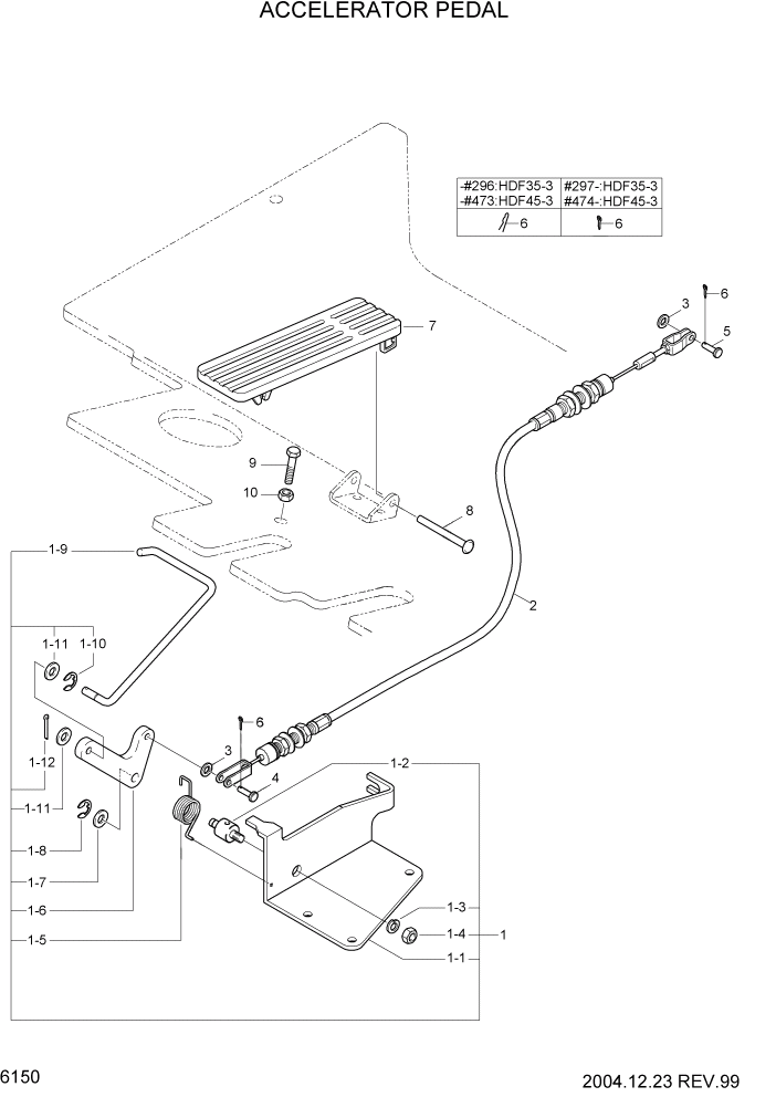 Схема запчастей Hyundai HDF35/HDF45-3 - PAGE 6150 ACCELERATOR PEDAL СИЛОВАЯ СИСТЕМА