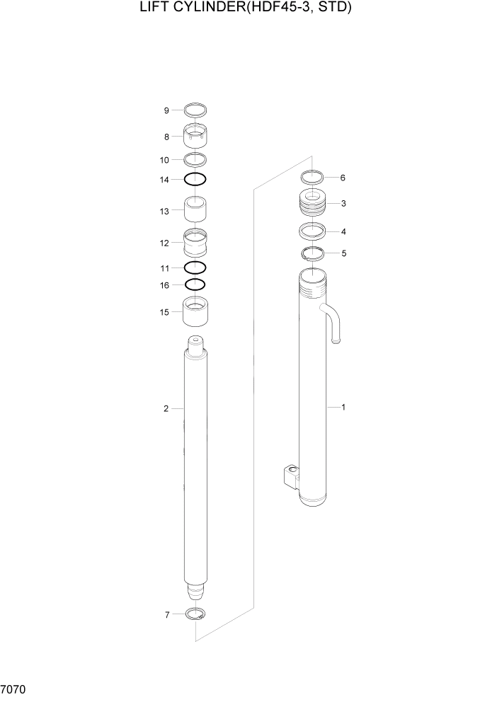 Схема запчастей Hyundai HDF35/HDF45-3 - PAGE 7070 LIFT CYLINDER(HDF45-3,STD) РАБОЧЕЕ ОБОРУДОВАНИЕ