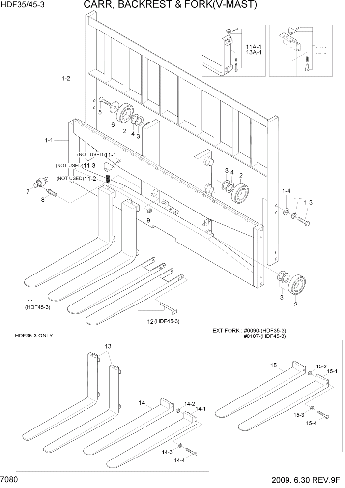 Схема запчастей Hyundai HDF35/HDF45-3 - PAGE 7080 CARR,BACKREST & FORK(V-MAST) РАБОЧЕЕ ОБОРУДОВАНИЕ