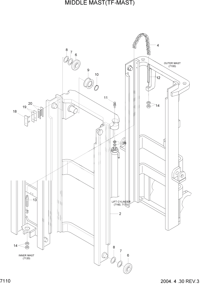 Схема запчастей Hyundai HDF35/HDF45-3 - PAGE 7110 MIDDLE MAST(TF-MAST) РАБОЧЕЕ ОБОРУДОВАНИЕ