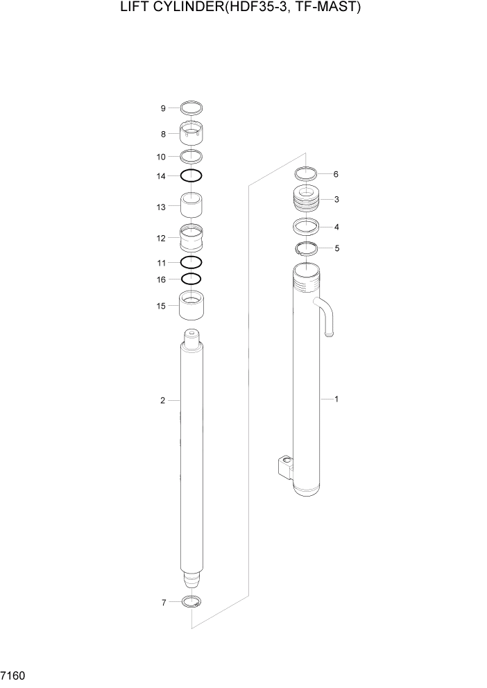 Схема запчастей Hyundai HDF35/HDF45-3 - PAGE 7160 LIFT CYLINDER(HDF35-3,TF-MAST) РАБОЧЕЕ ОБОРУДОВАНИЕ