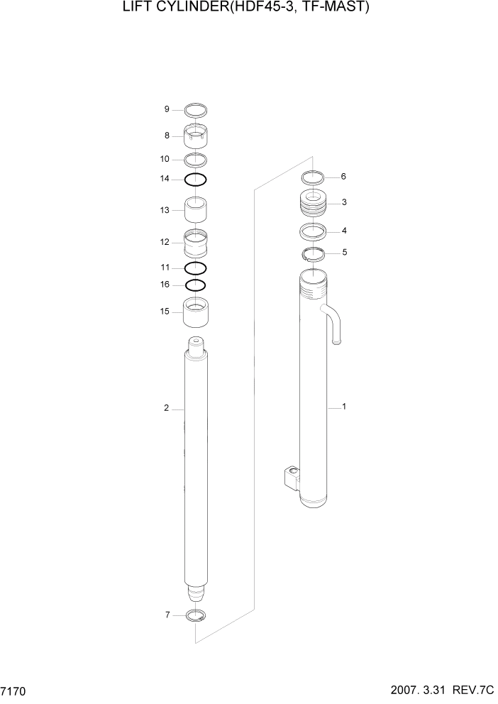 Схема запчастей Hyundai HDF35/HDF45-3 - PAGE 7170 LIFT CYLINDER(HDF45-3,TF-MAST) РАБОЧЕЕ ОБОРУДОВАНИЕ